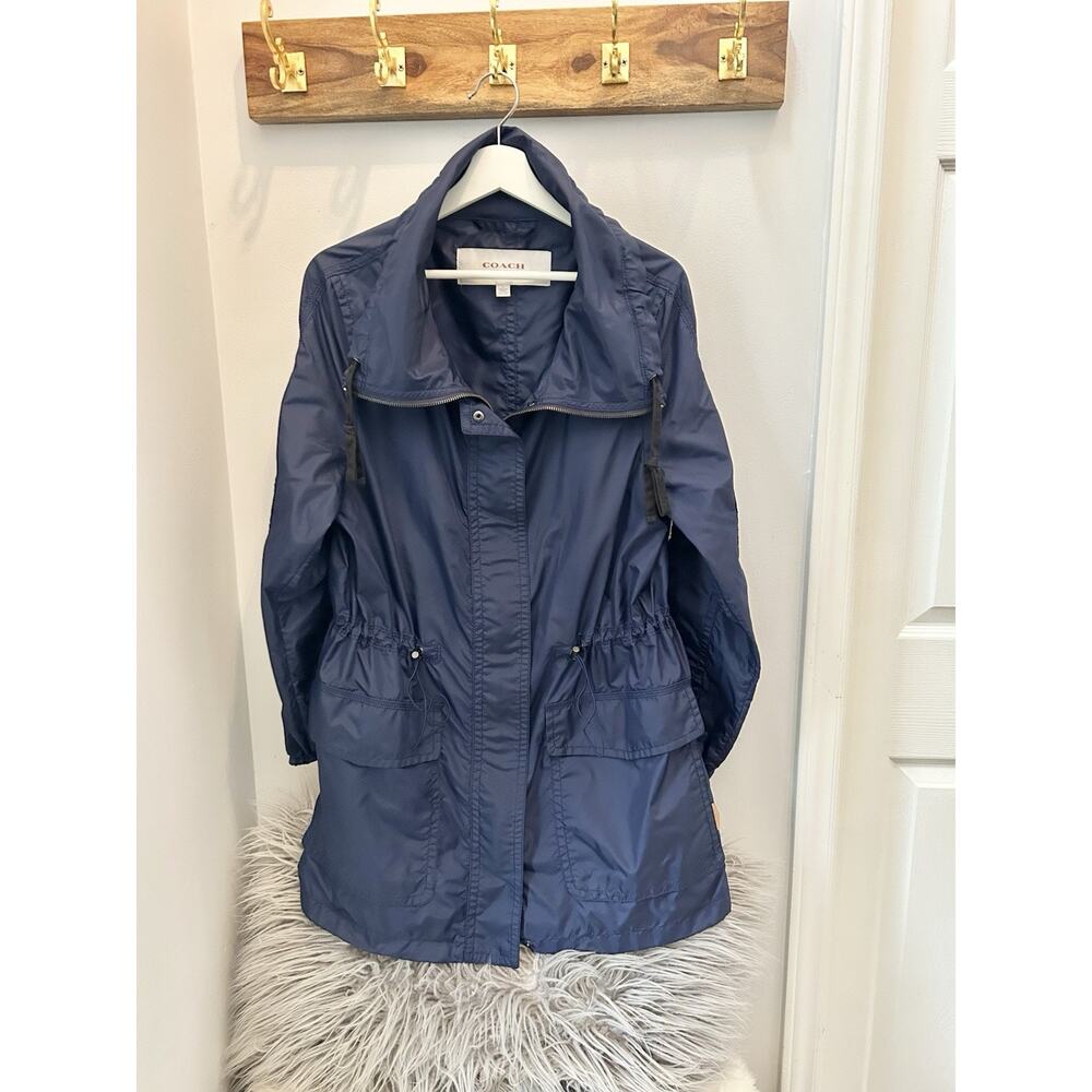 Coach New York Beige Navy Lightweight￼ Wide Collar Rain Jacket S Retail $298